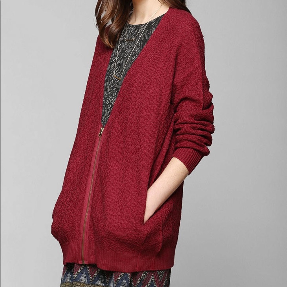 UO Silence + Noise burgundy cardigan